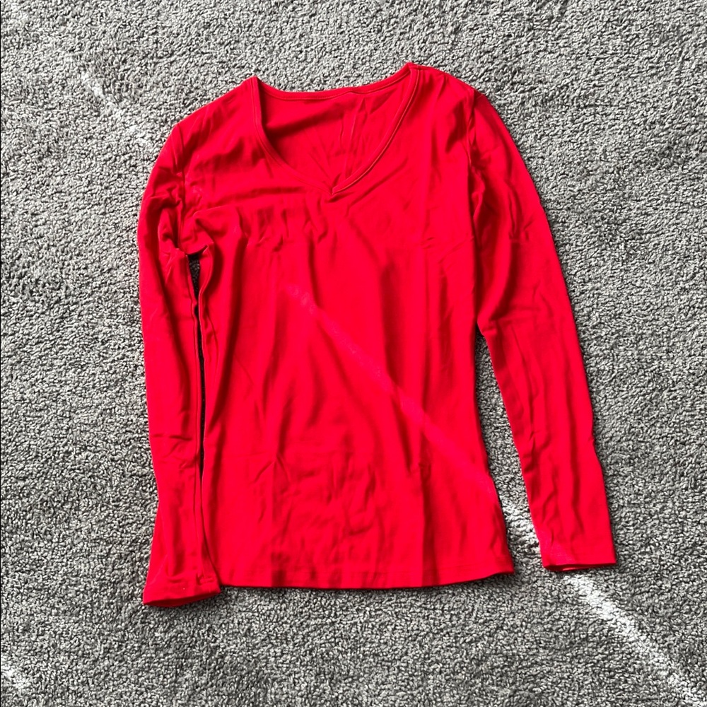 Women's Red V-Neck Long Sleeve Top